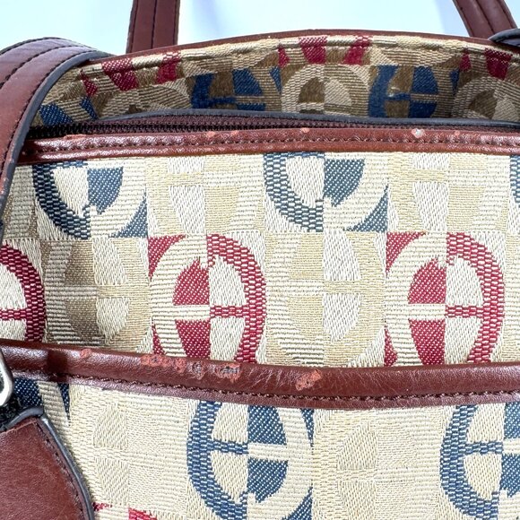 Etienne Aigner Monogram Canvas Shoulder Tote Brown Faux Leather Trim - Picture 5 of 16